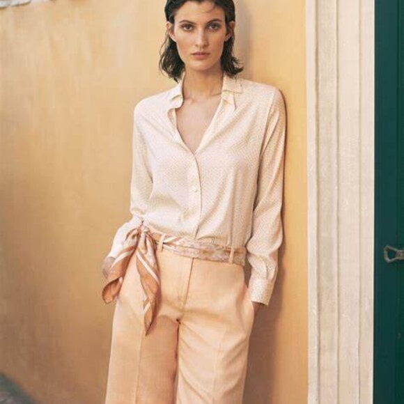 Amina Rubinacci Yuppy Yellow Leaf Print Silk Blouse - Picture 1 of 8